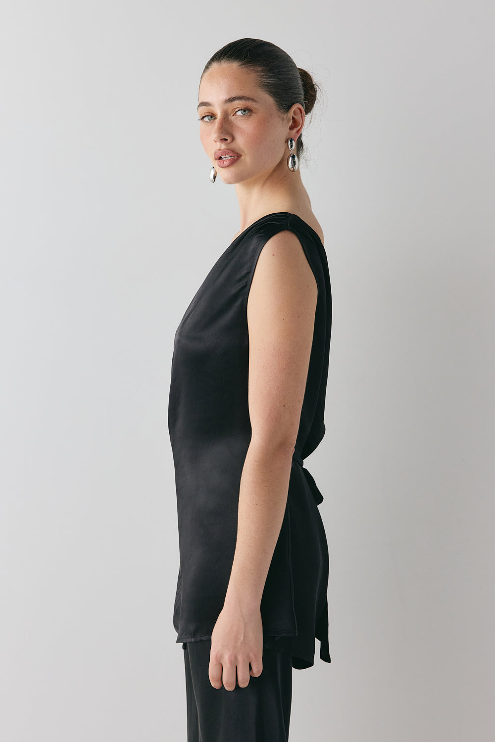 Camille Satin Tunic Top Black | VRG GRL US