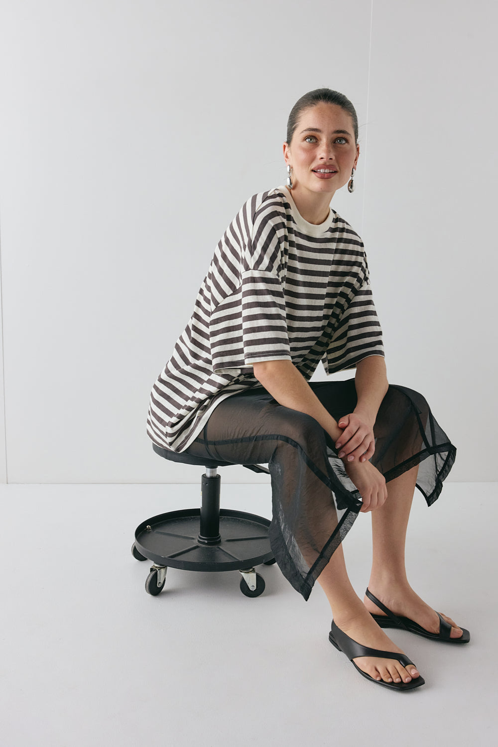 Willow Tee Charcoal Stripe | VRG GRL on sale