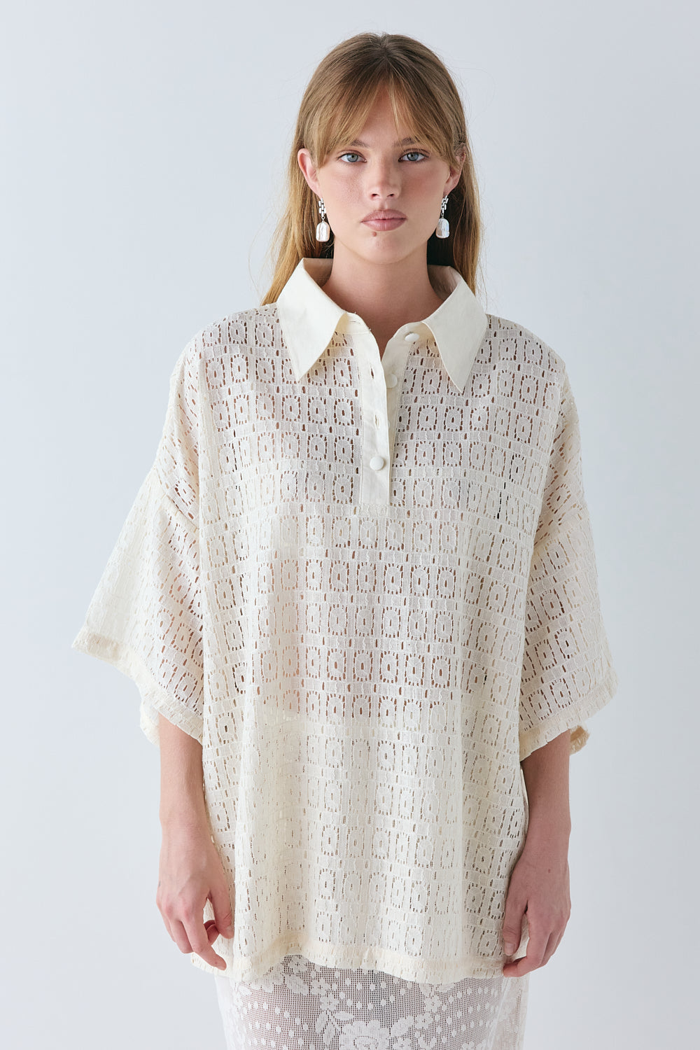 Elle Lace Polo Cream | VRG GRL discount