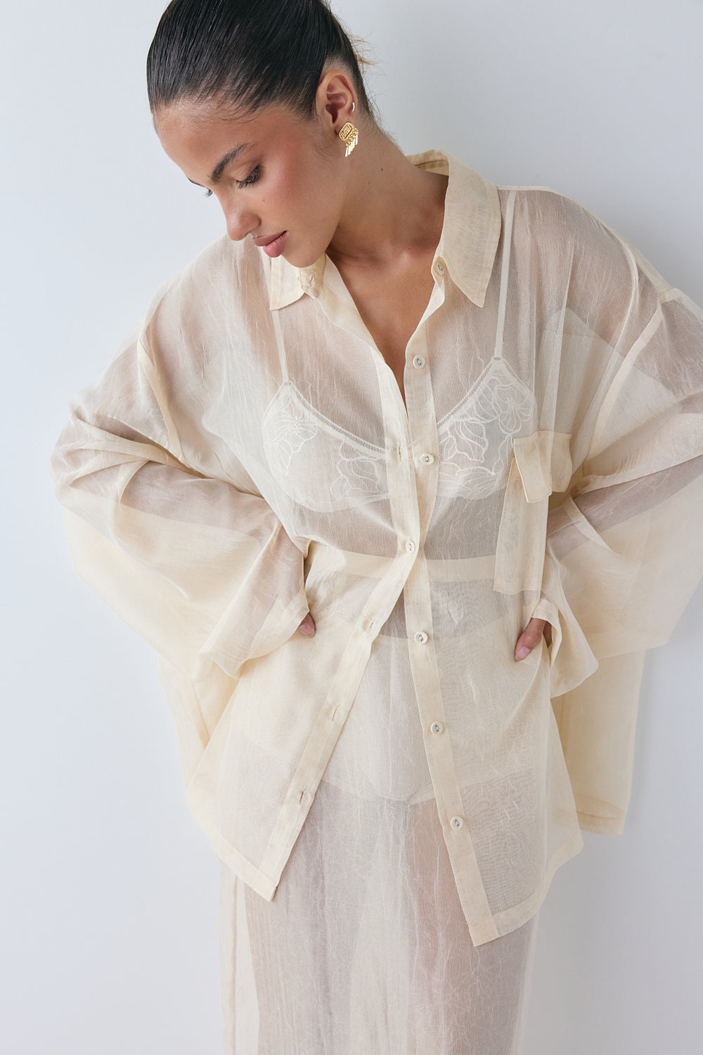Vale Sheer Shirt Ecru | VRG GRL US