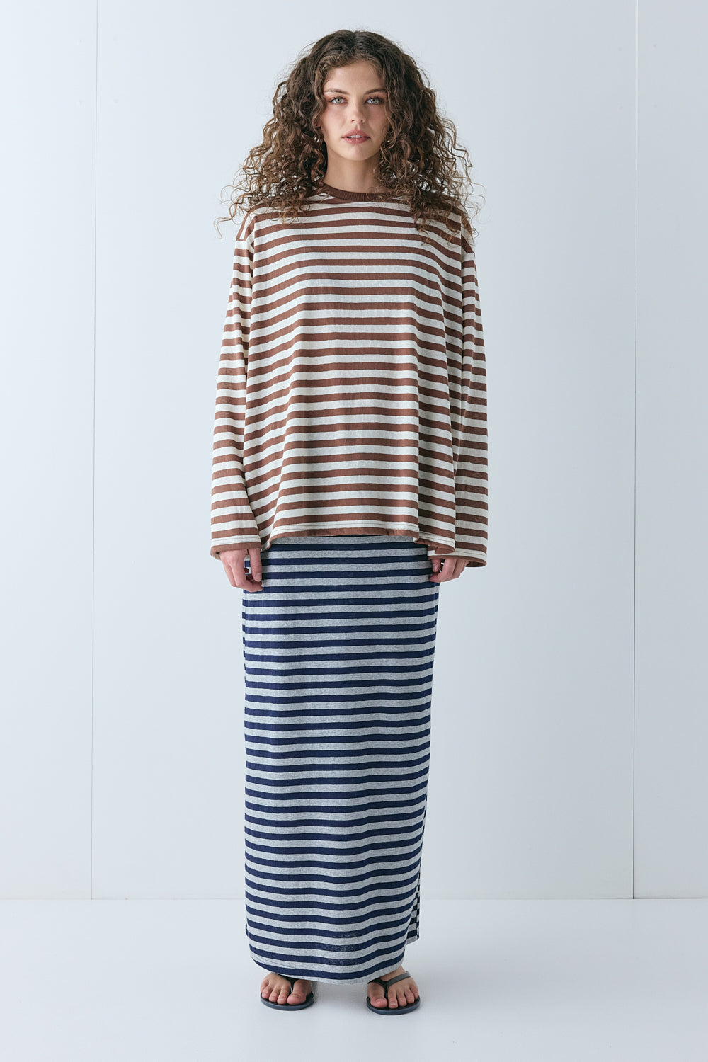 Willow Long Sleeve Tee Brown Stripe | VRG GRL for sale