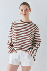 Willow Long Sleeve Tee Brown Stripe | VRG GRL for sale