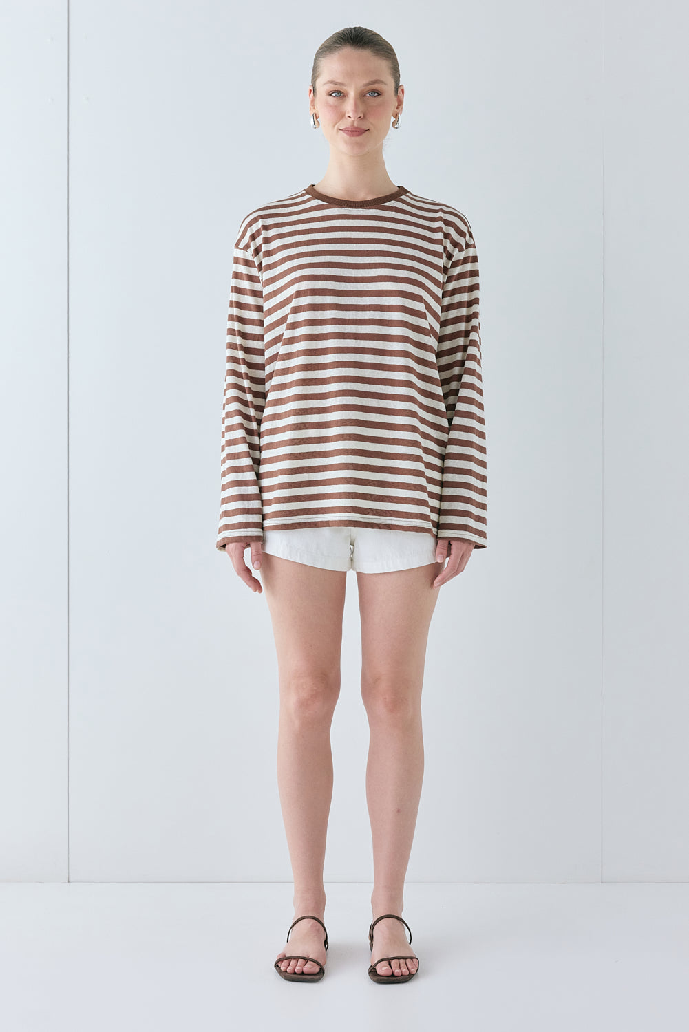 Willow Long Sleeve Tee Brown Stripe | VRG GRL for sale