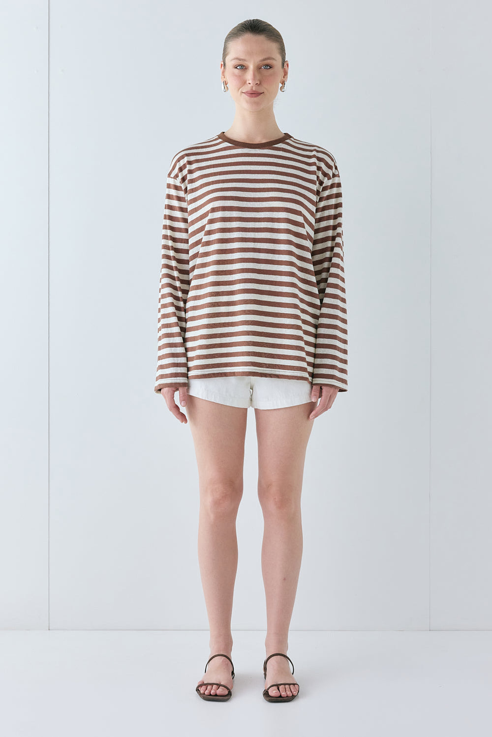 Willow Long Sleeve Tee Brown Stripe | VRG GRL for sale