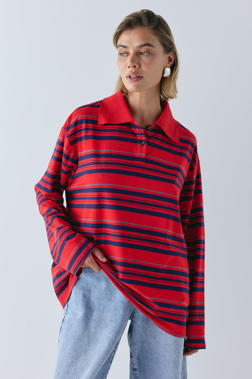 Kinsley Polo Red Stripe | VRG GRL discount