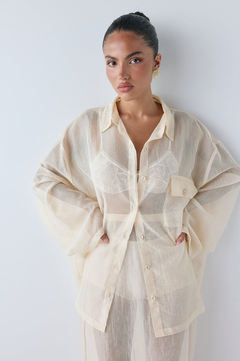 Vale Sheer Shirt Ecru | VRG GRL near me