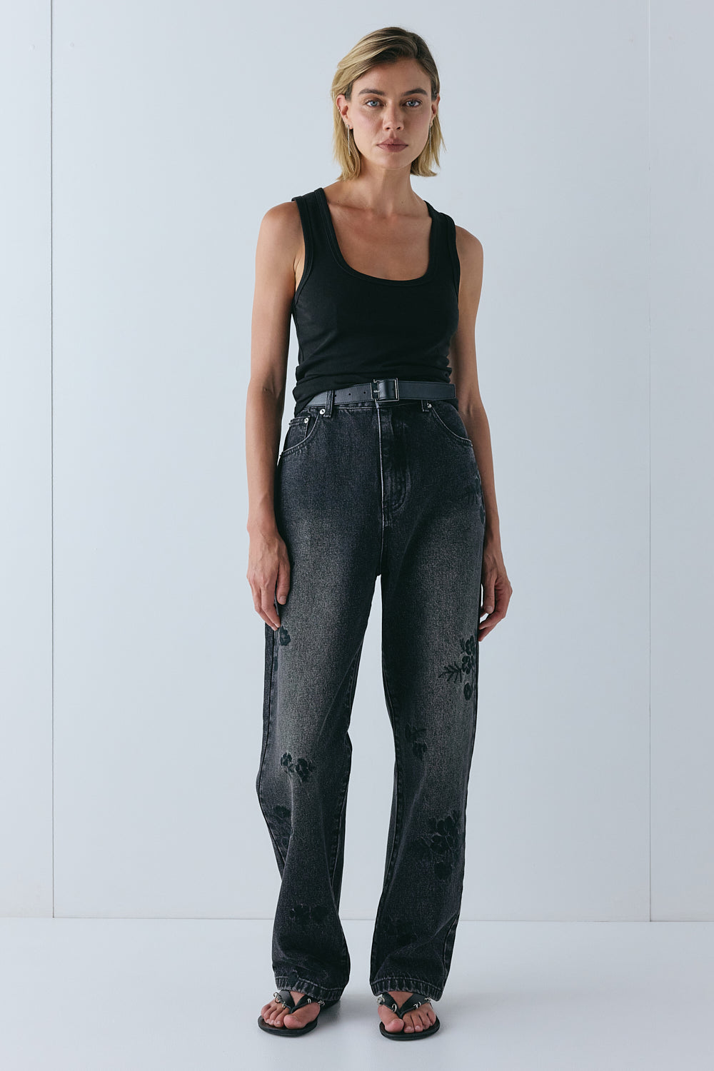 Lenah High Rise Embroidered Denim Jeans Black | VRG GRL discount