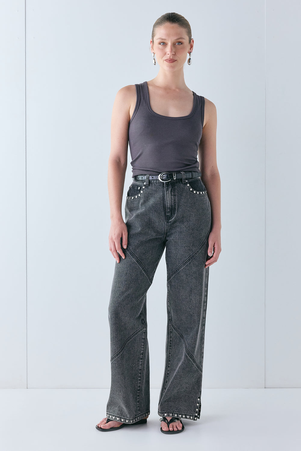 Pia High Rise Denim Jeans Washed Grey | VRG GRL online