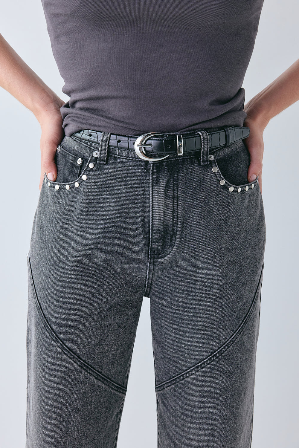 Pia High Rise Denim Jeans Washed Grey | VRG GRL online