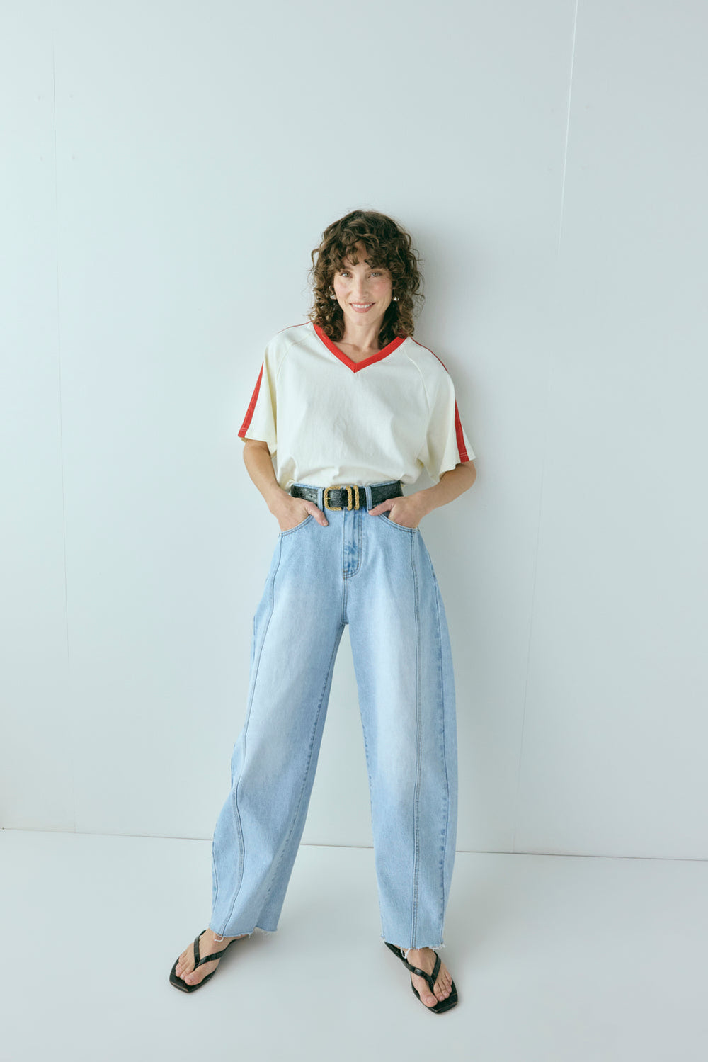 Nyra High Rise Barrel Denim Jeans Light Blue | VRG GRL discount