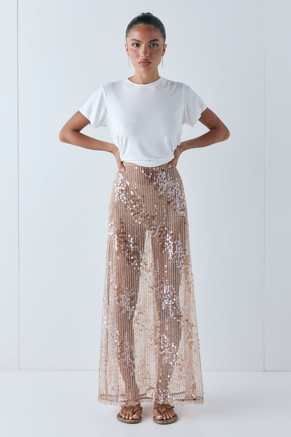 Vilma Sequin Maxi Skirt Bronze | VRG GRL US