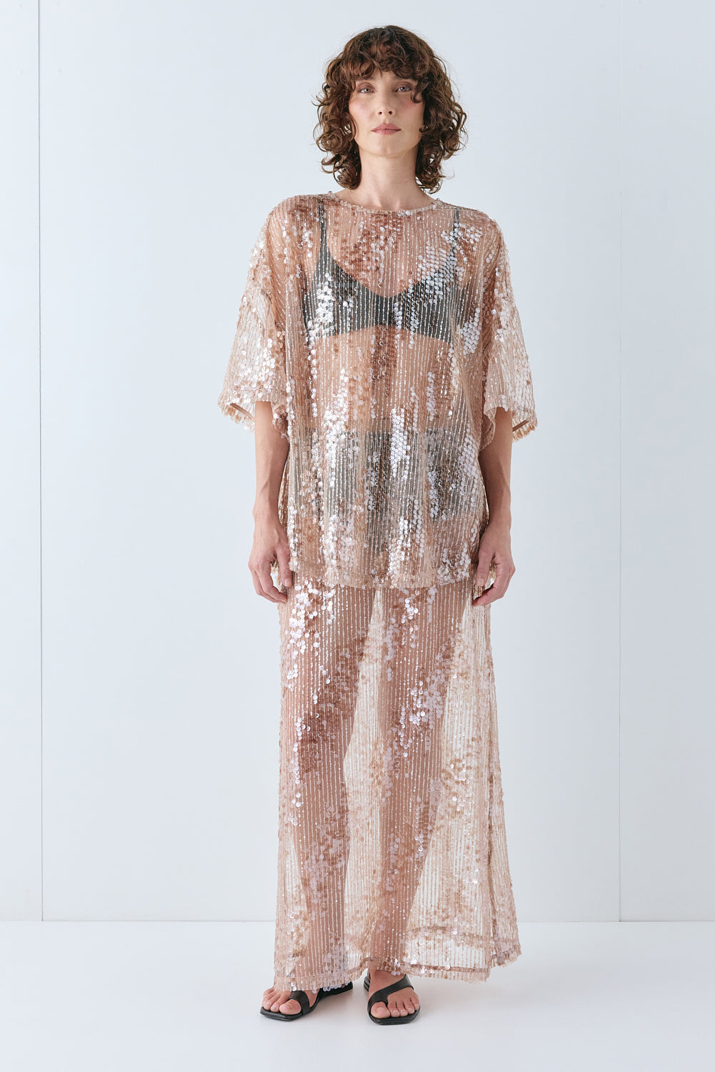 Vilma Sequin Maxi Skirt Bronze | VRG GRL US
