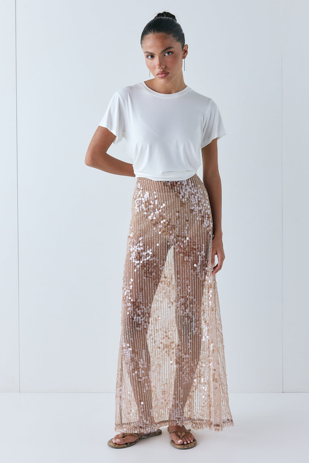 Vilma Sequin Maxi Skirt Bronze | VRG GRL US