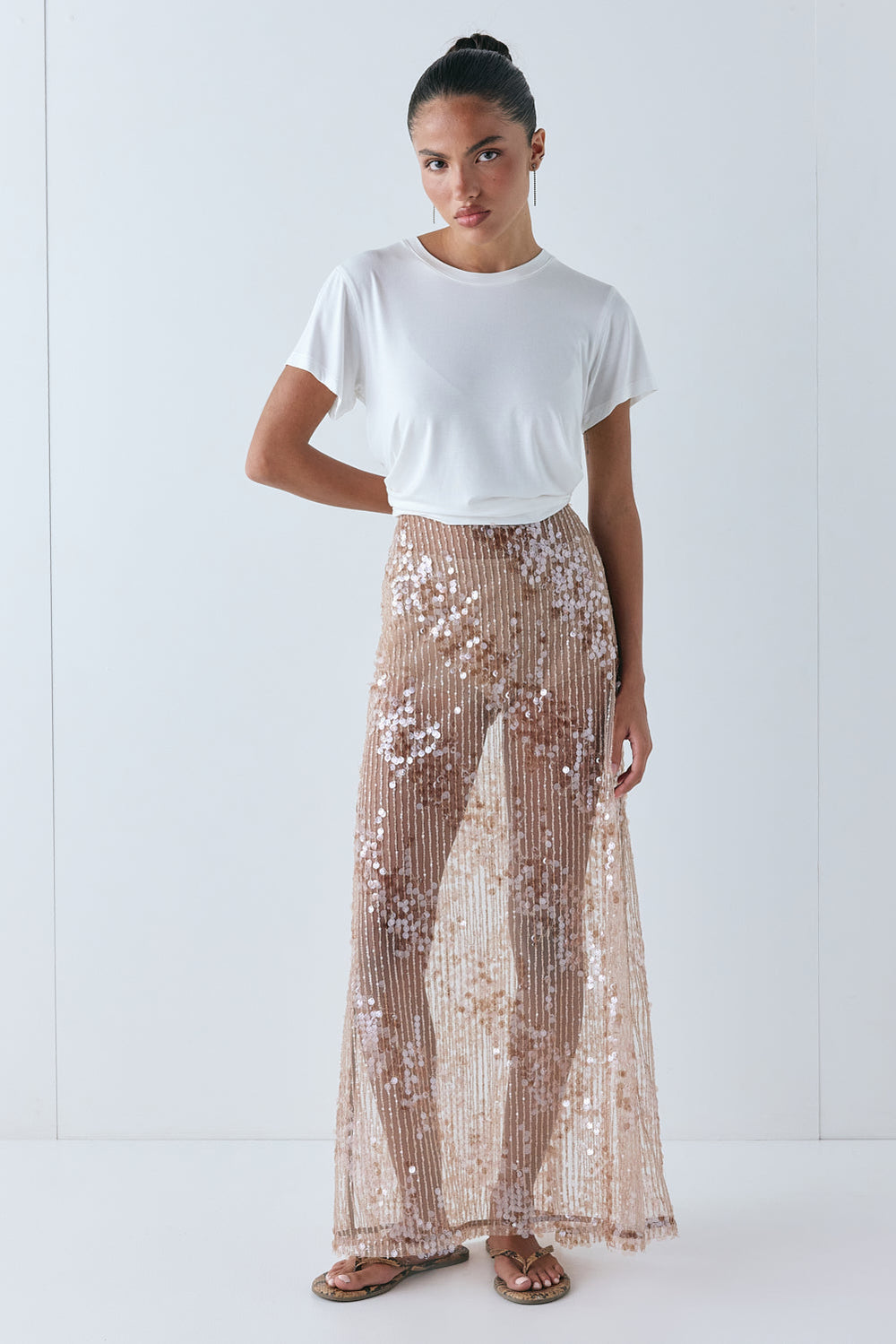 Vilma Sequin Maxi Skirt Bronze | VRG GRL US