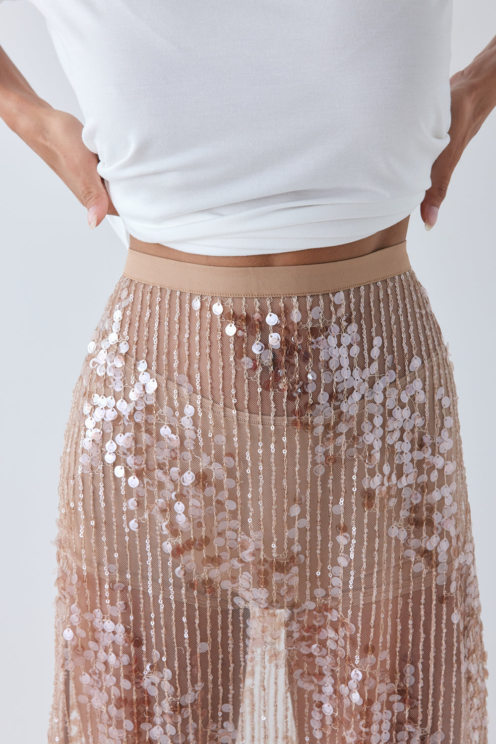 Vilma Sequin Maxi Skirt Bronze | VRG GRL US