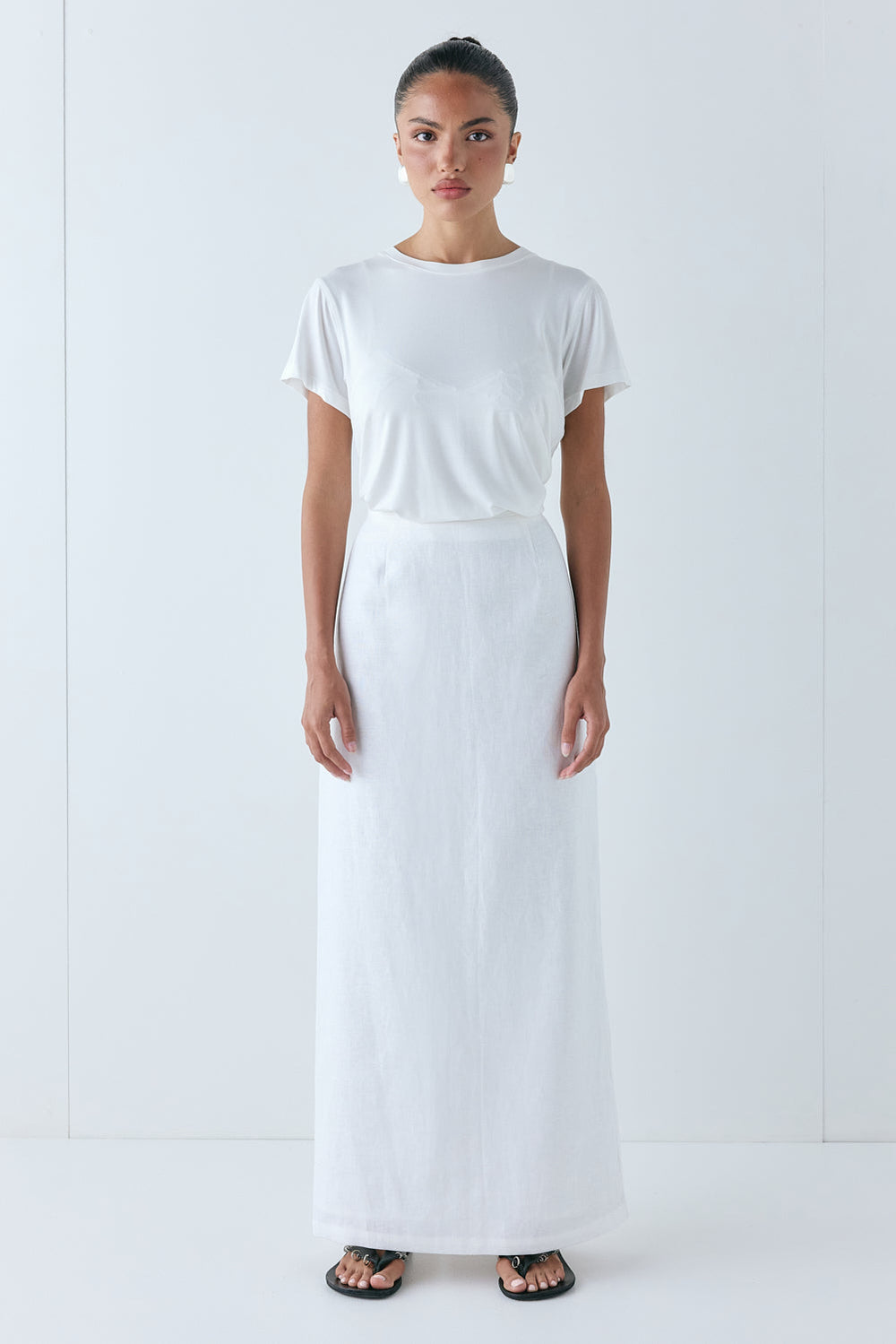Violette Linen Midi Skirt White | VRG GRL discount