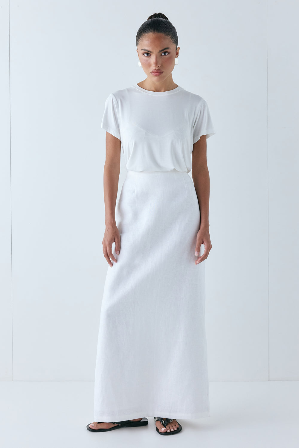 Violette Linen Midi Skirt White | VRG GRL discount