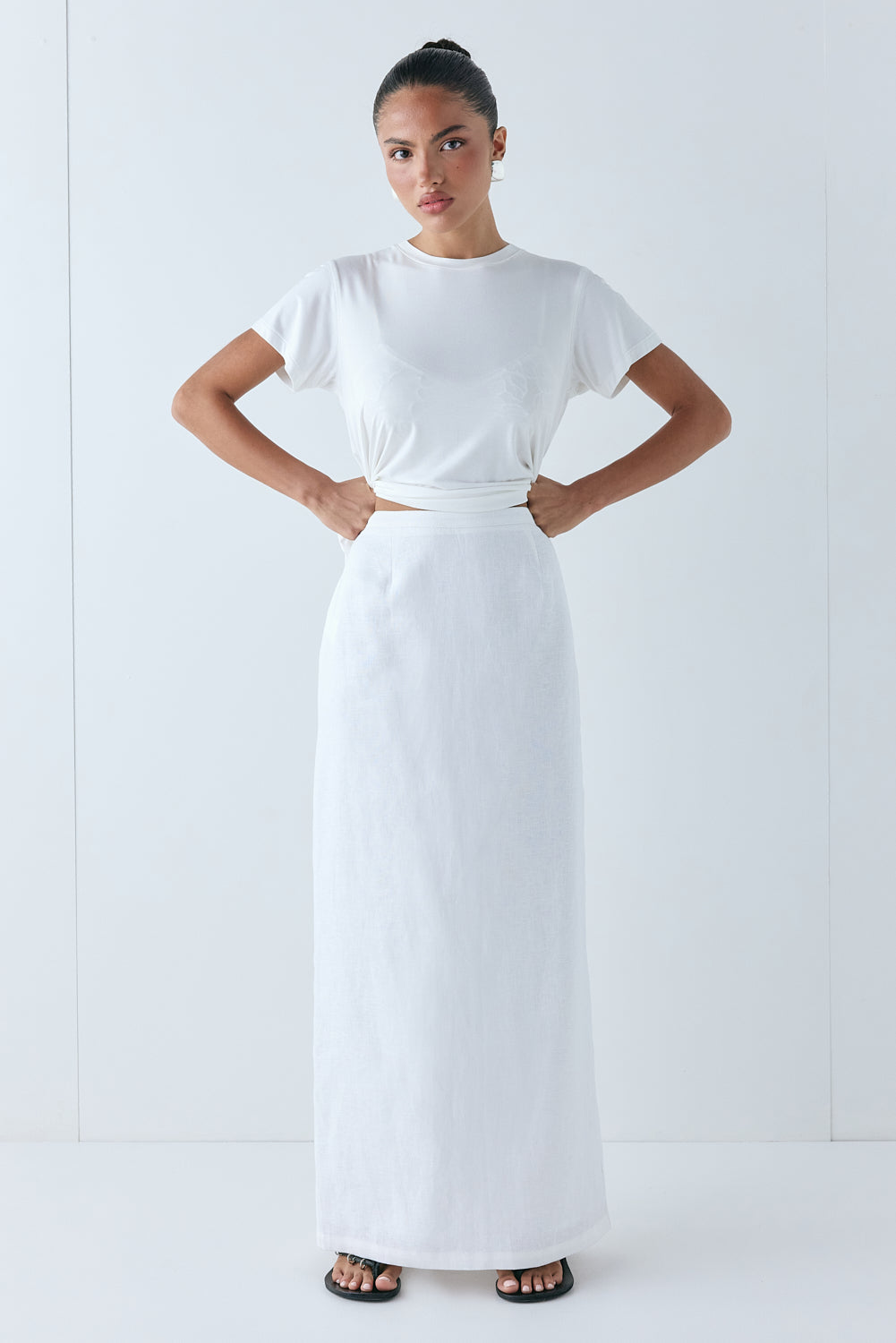 Violette Linen Midi Skirt White | VRG GRL discount