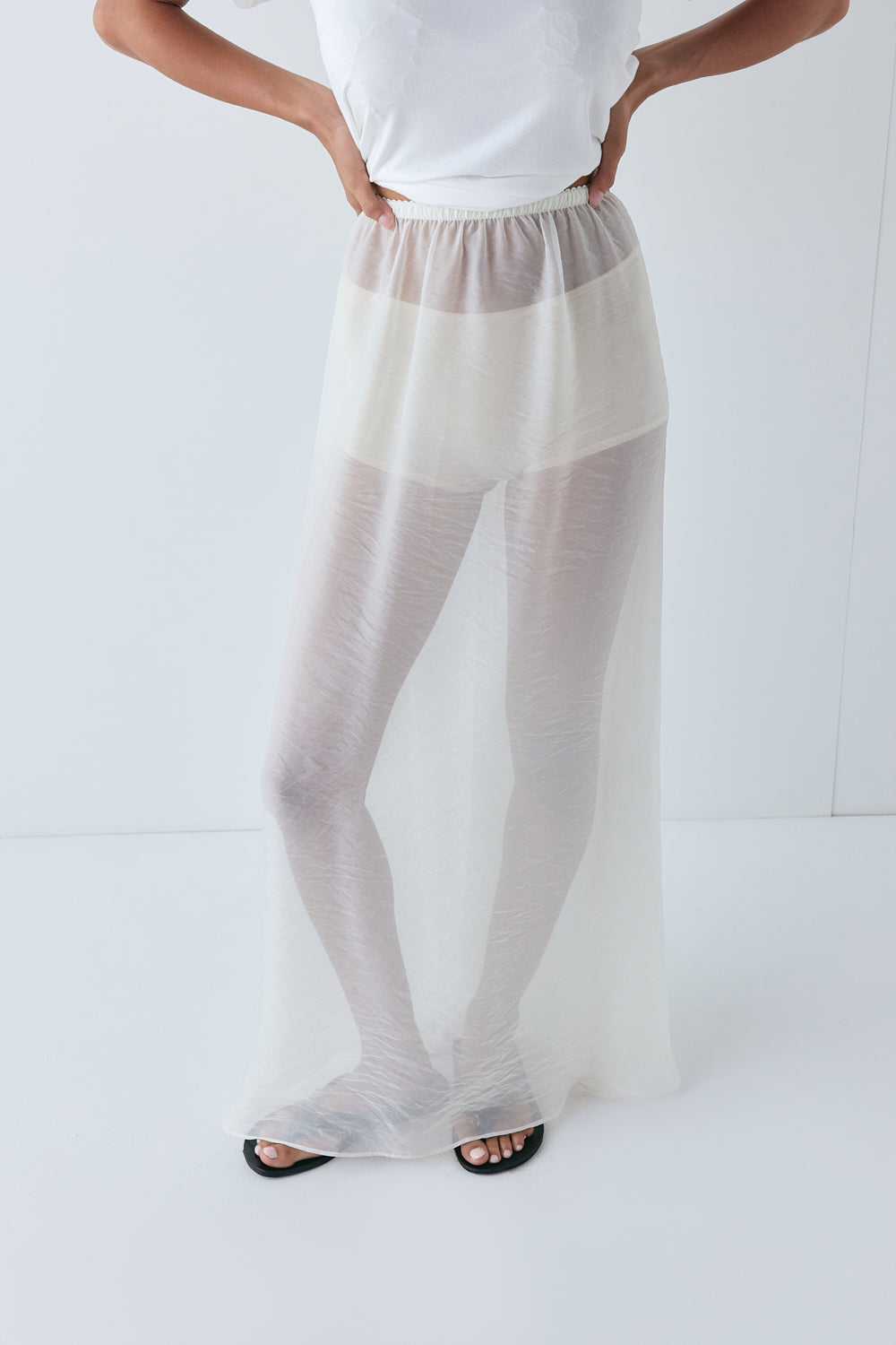 Laine Sheer Maxi Skirt Cream | VRG GRL near me