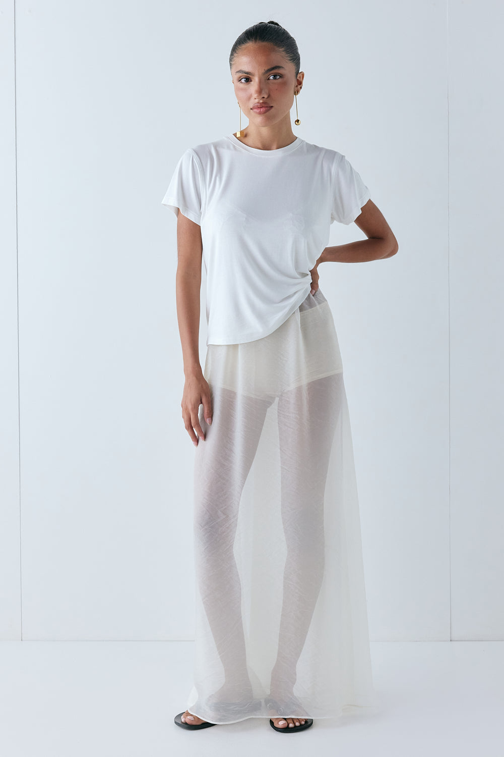 Laine Sheer Maxi Skirt Cream | VRG GRL near me