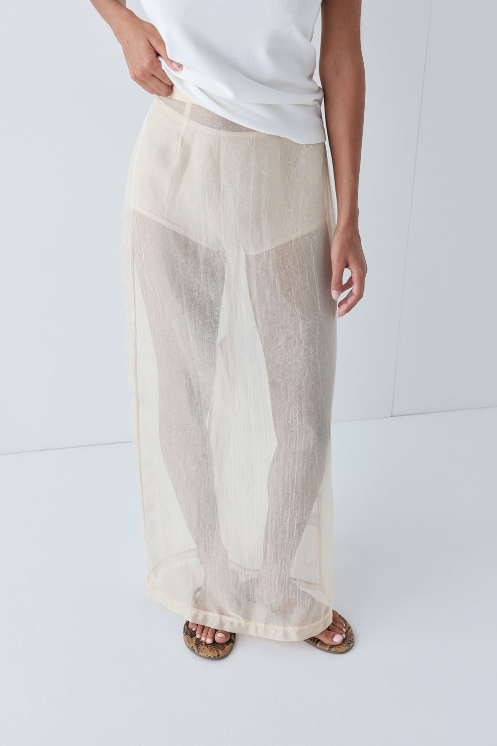 Devyn Sheer Midi Skirt Ecru | VRG GRL for sale