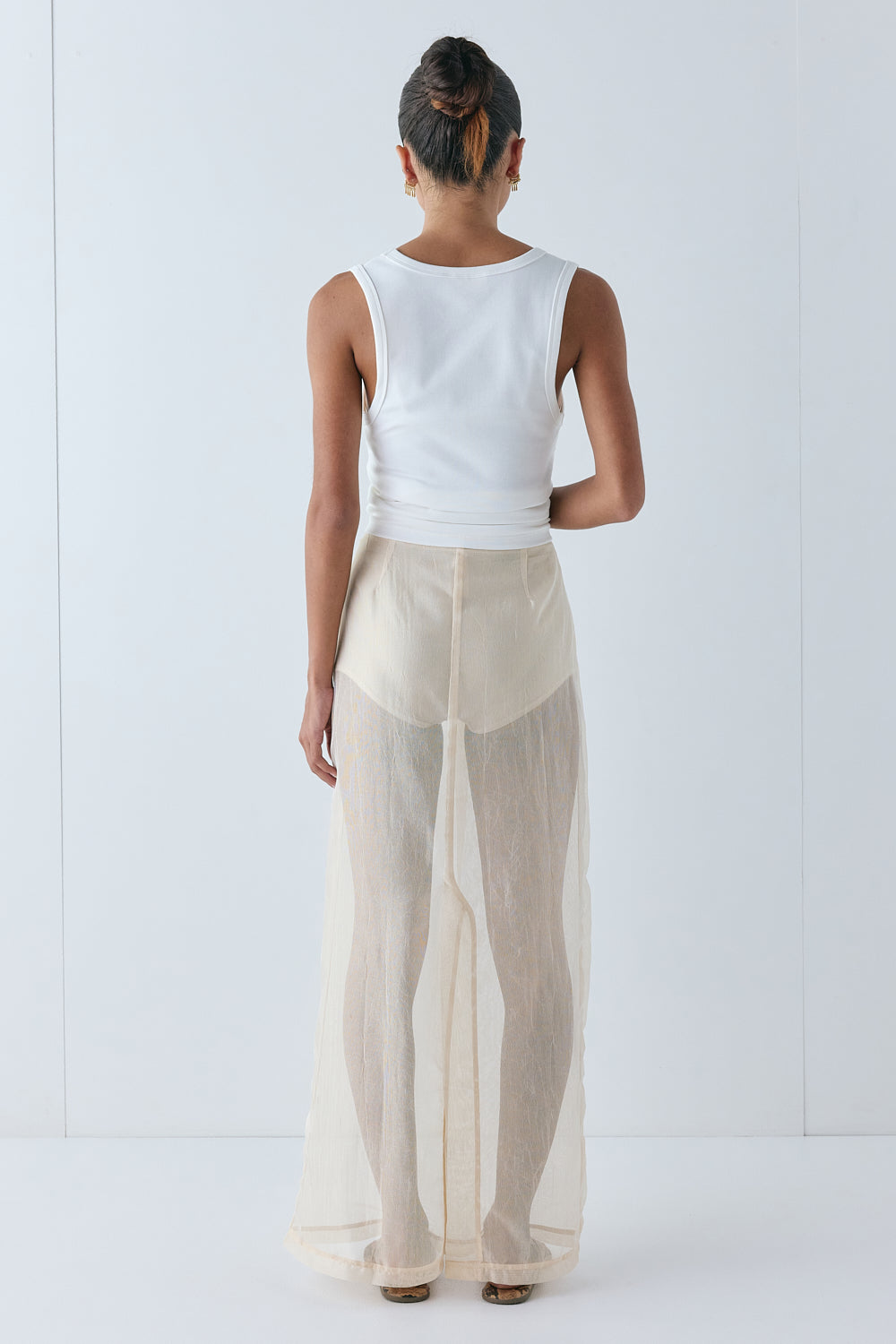 Devyn Sheer Midi Skirt Ecru | VRG GRL for sale