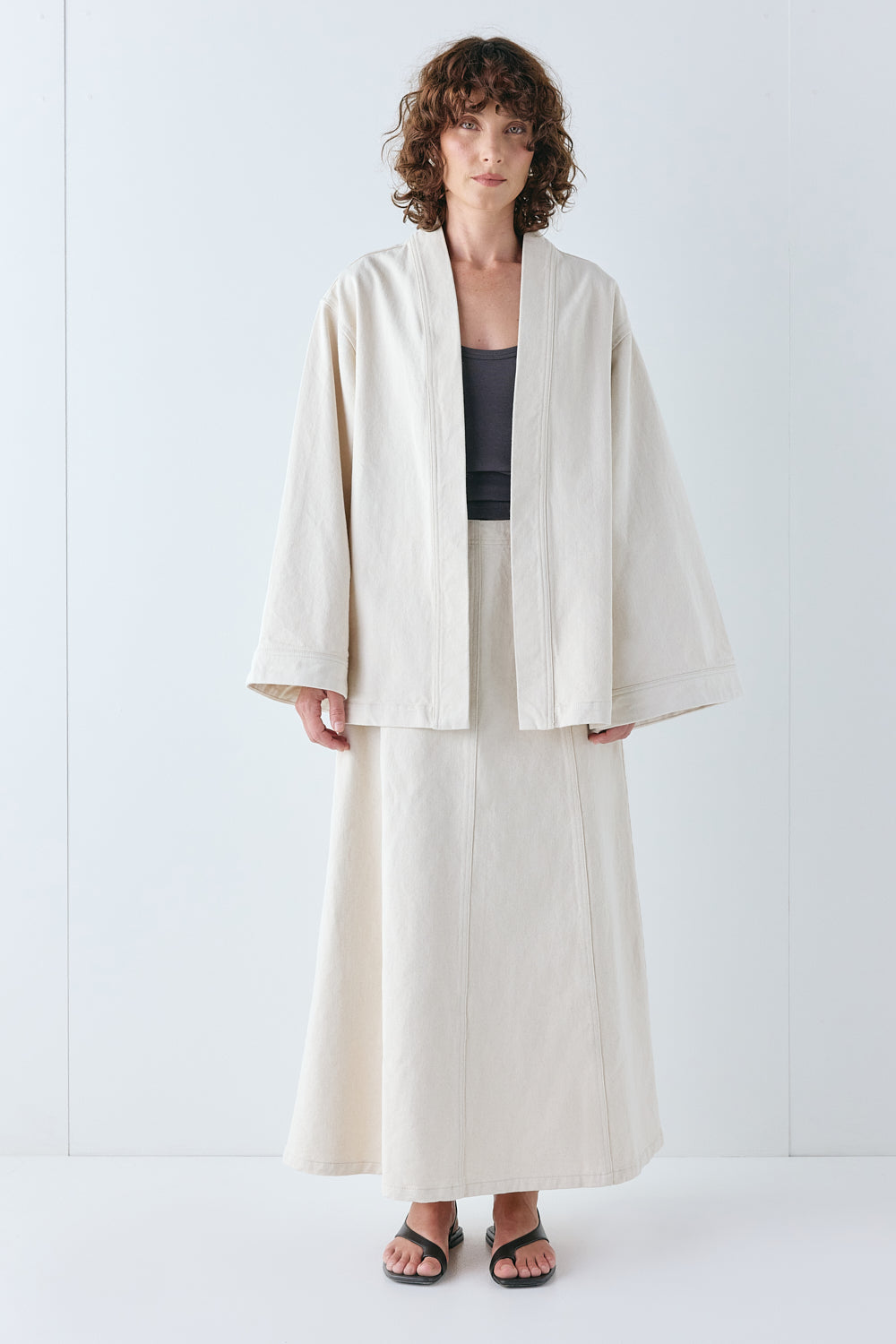 Eve Denim Midi Skirt Cream | VRG GRL on sale