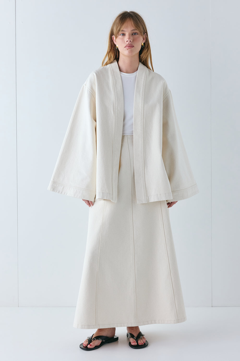 Eve Denim Midi Skirt Cream | VRG GRL on sale