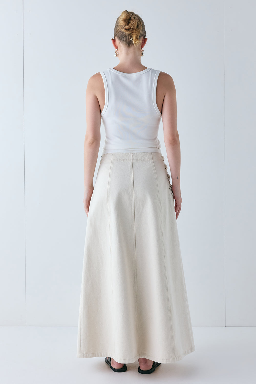 Eve Denim Midi Skirt Cream | VRG GRL on sale
