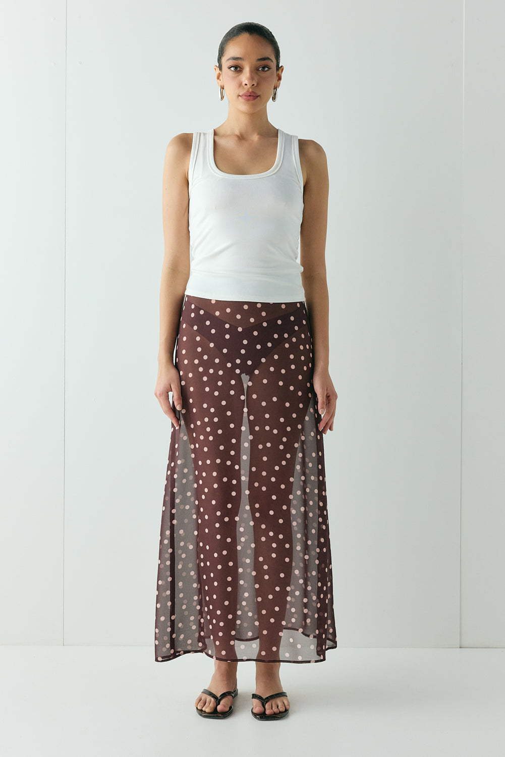 Vilma Sheer Maxi Skirt Wine Polka Dot | VRG GRL for sale