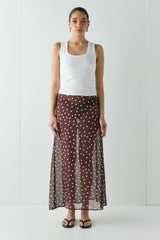 Vilma Sheer Maxi Skirt Wine Polka Dot | VRG GRL for sale