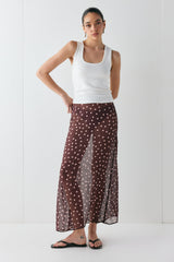 Vilma Sheer Maxi Skirt Wine Polka Dot | VRG GRL for sale