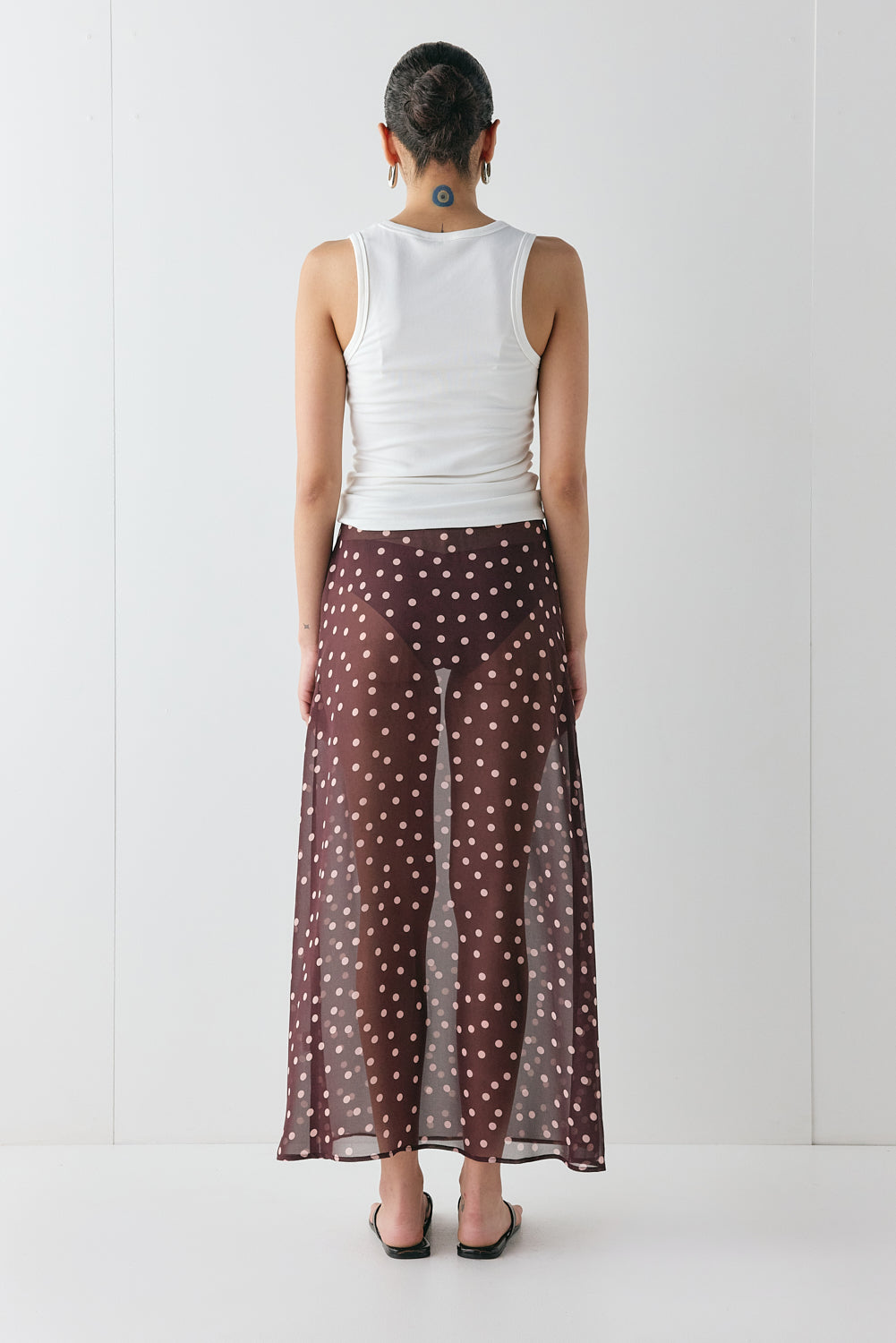 Vilma Sheer Maxi Skirt Wine Polka Dot | VRG GRL for sale