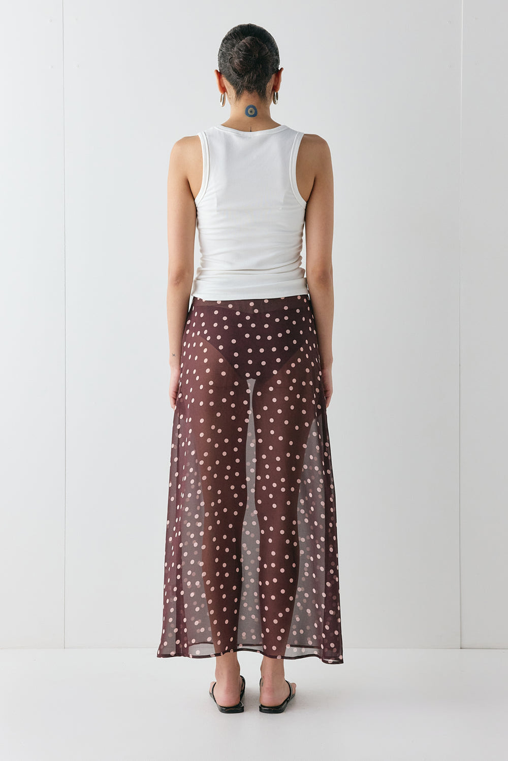Vilma Sheer Maxi Skirt Wine Polka Dot | VRG GRL for sale