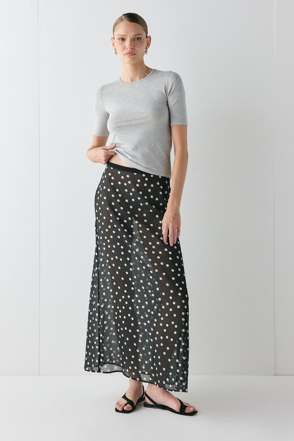 Vilma Sheer Maxi Skirt Black Polka Dot | VRG GRL on sale