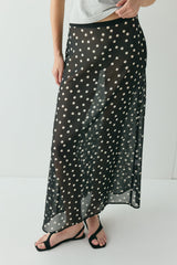 Vilma Sheer Maxi Skirt Black Polka Dot | VRG GRL on sale