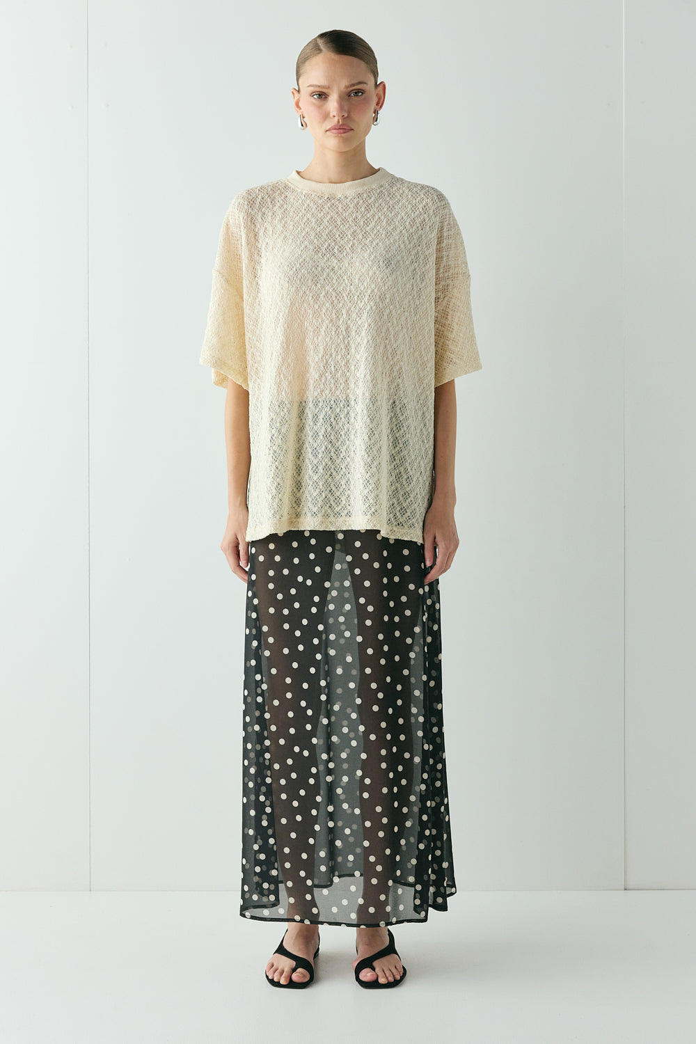 Vilma Sheer Maxi Skirt Black Polka Dot | VRG GRL on sale