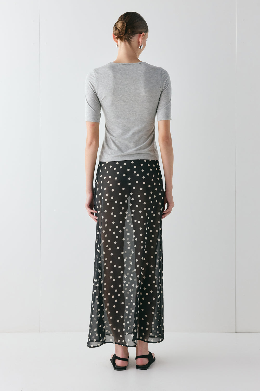 Vilma Sheer Maxi Skirt Black Polka Dot | VRG GRL on sale