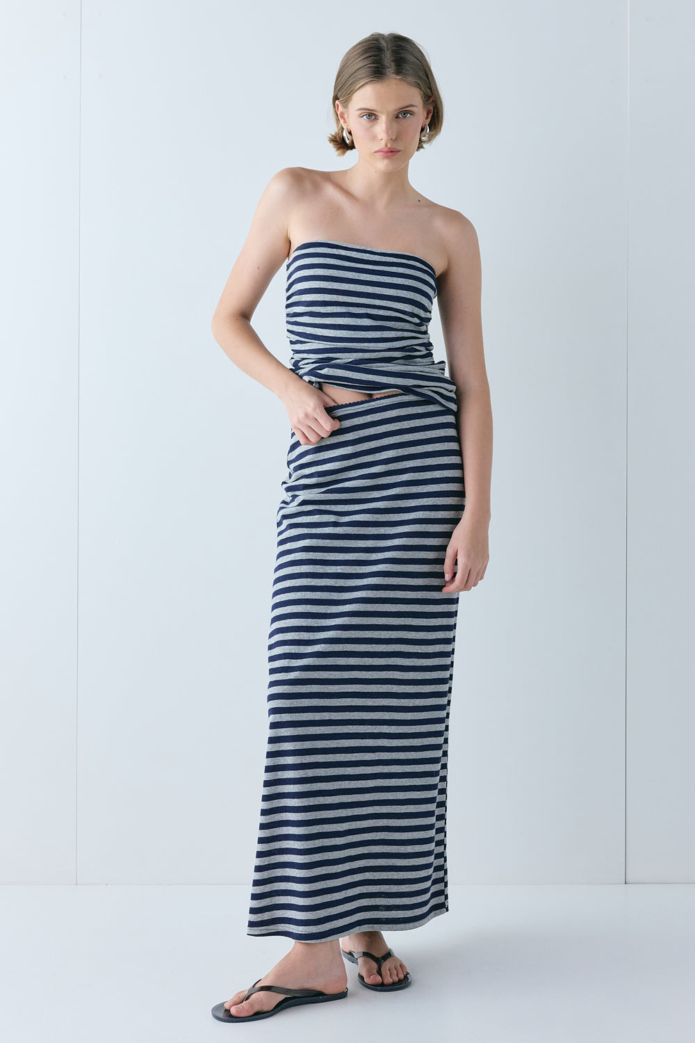 Tamsin Maxi Skirt Navy Stripe | VRG GRL US