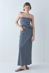 Tamsin Maxi Skirt Navy Stripe | VRG GRL US