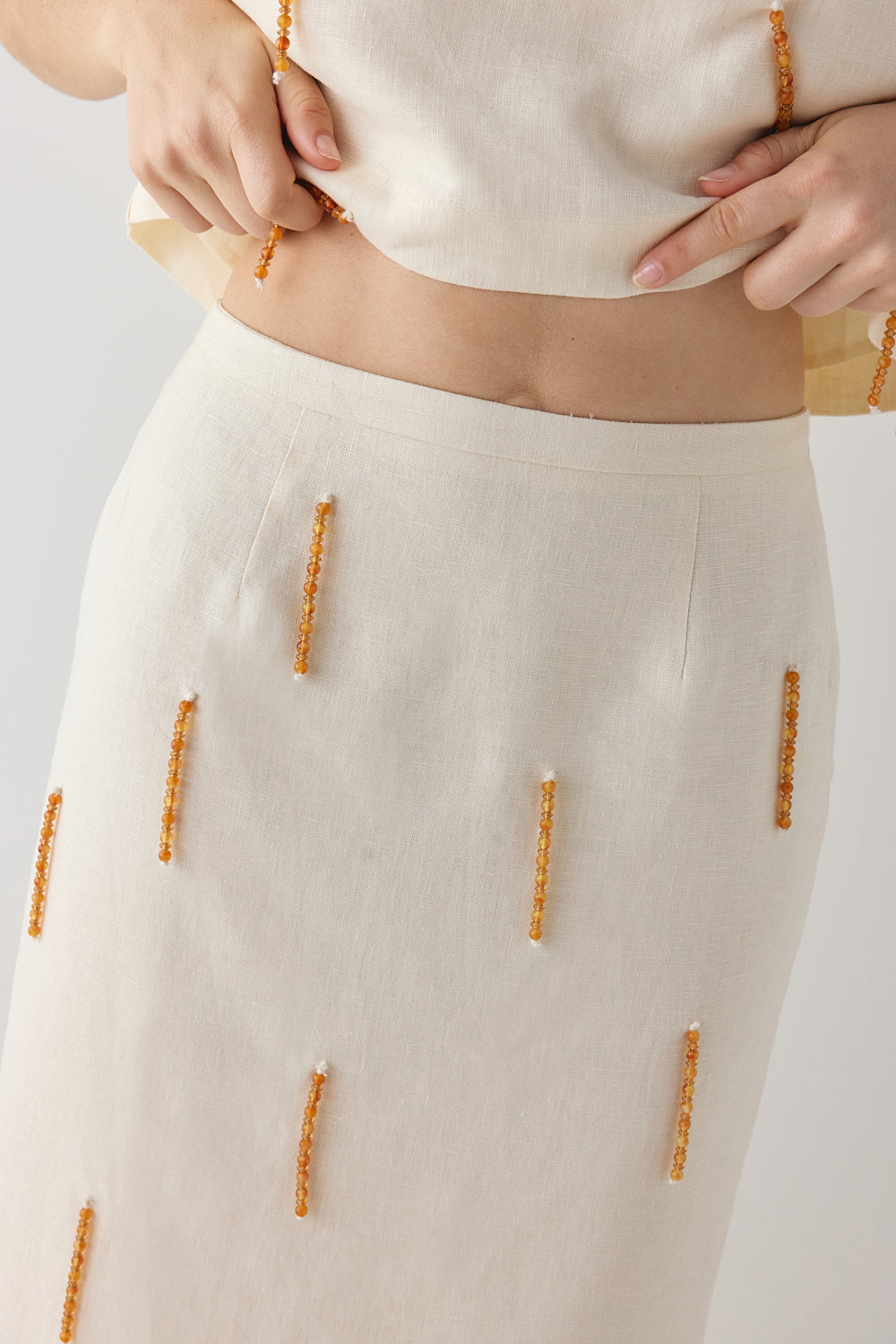 Devyn Linen Midi Skirt Cream | VRG GRL near me
