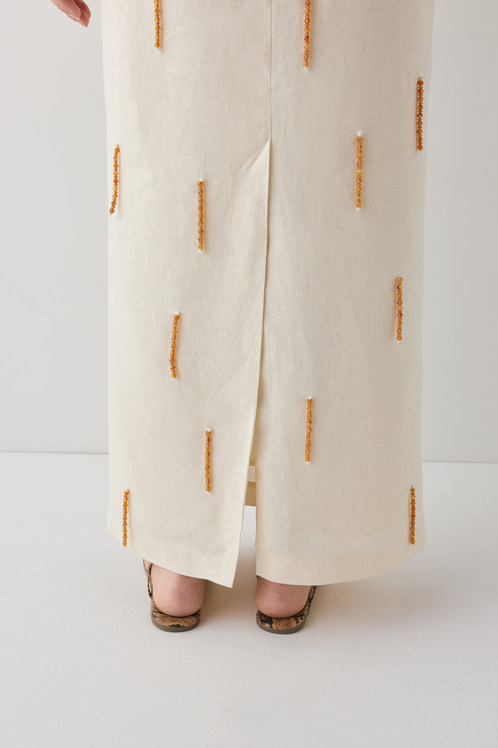 Devyn Linen Midi Skirt Cream | VRG GRL near me