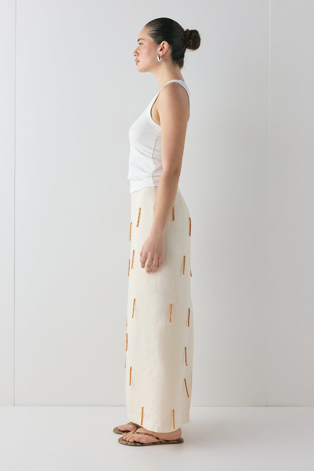 Devyn Linen Midi Skirt Cream | VRG GRL near me