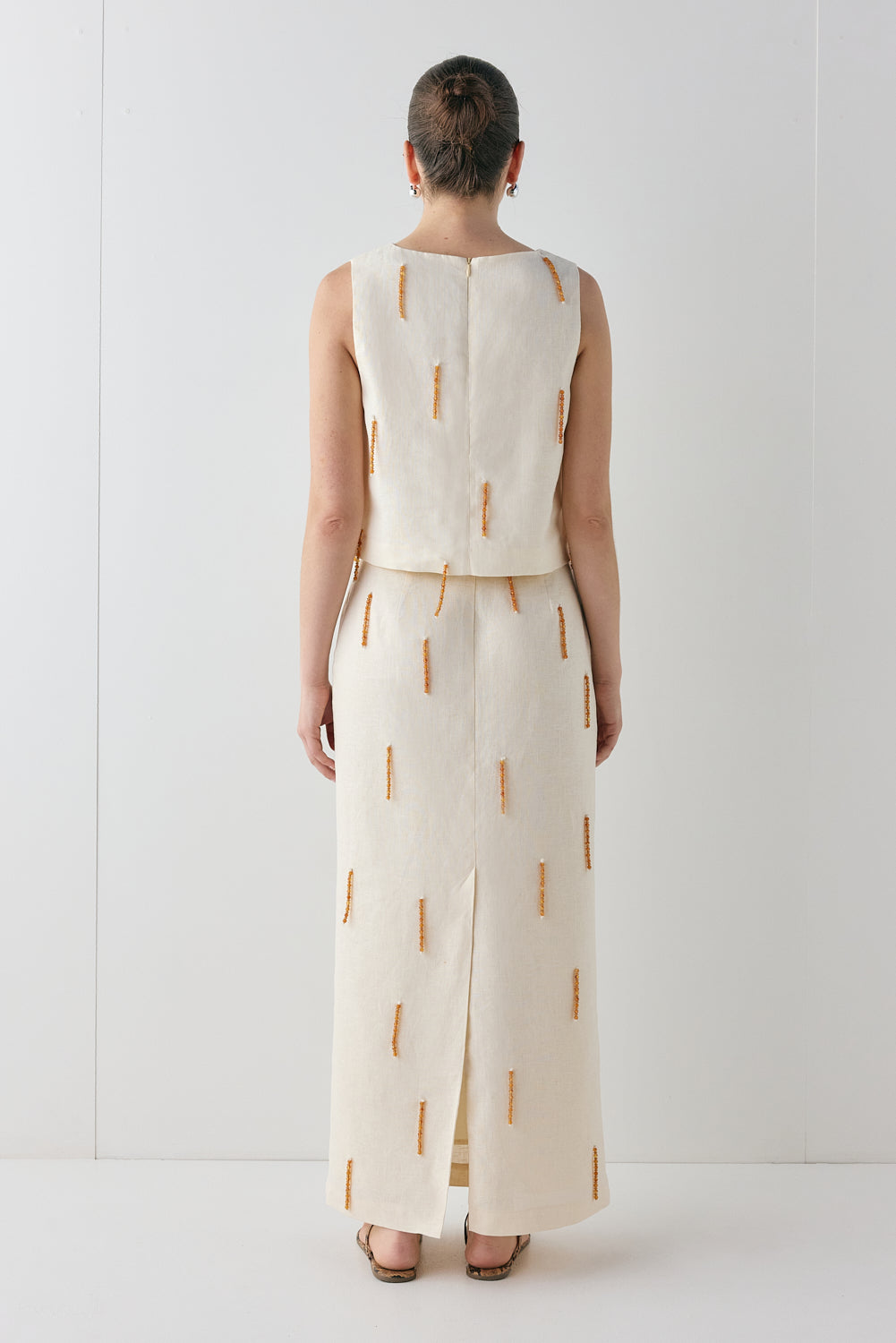 Devyn Linen Midi Skirt Cream | VRG GRL near me