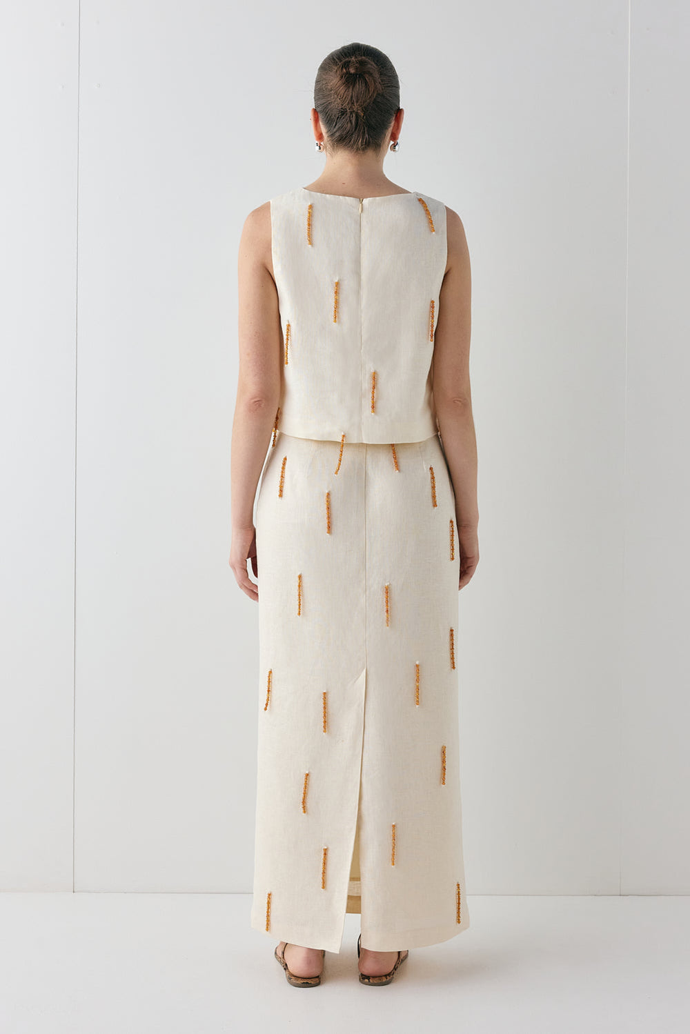 Devyn Linen Midi Skirt Cream | VRG GRL near me