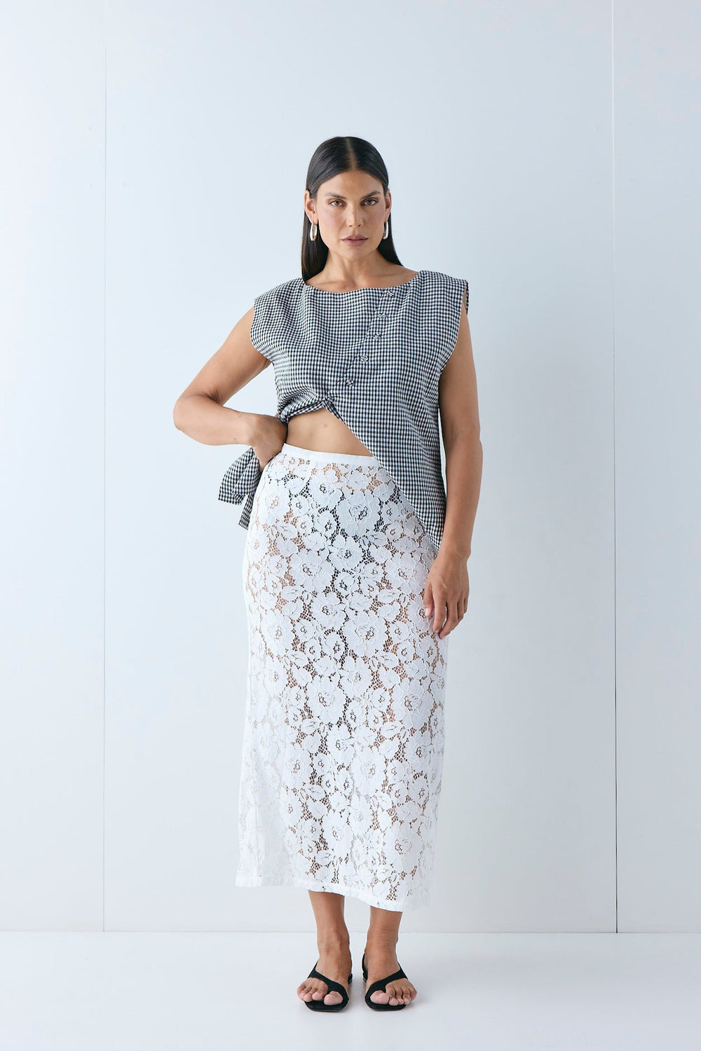 Devyn Lace Midi Skirt White | VRG GRL for sale