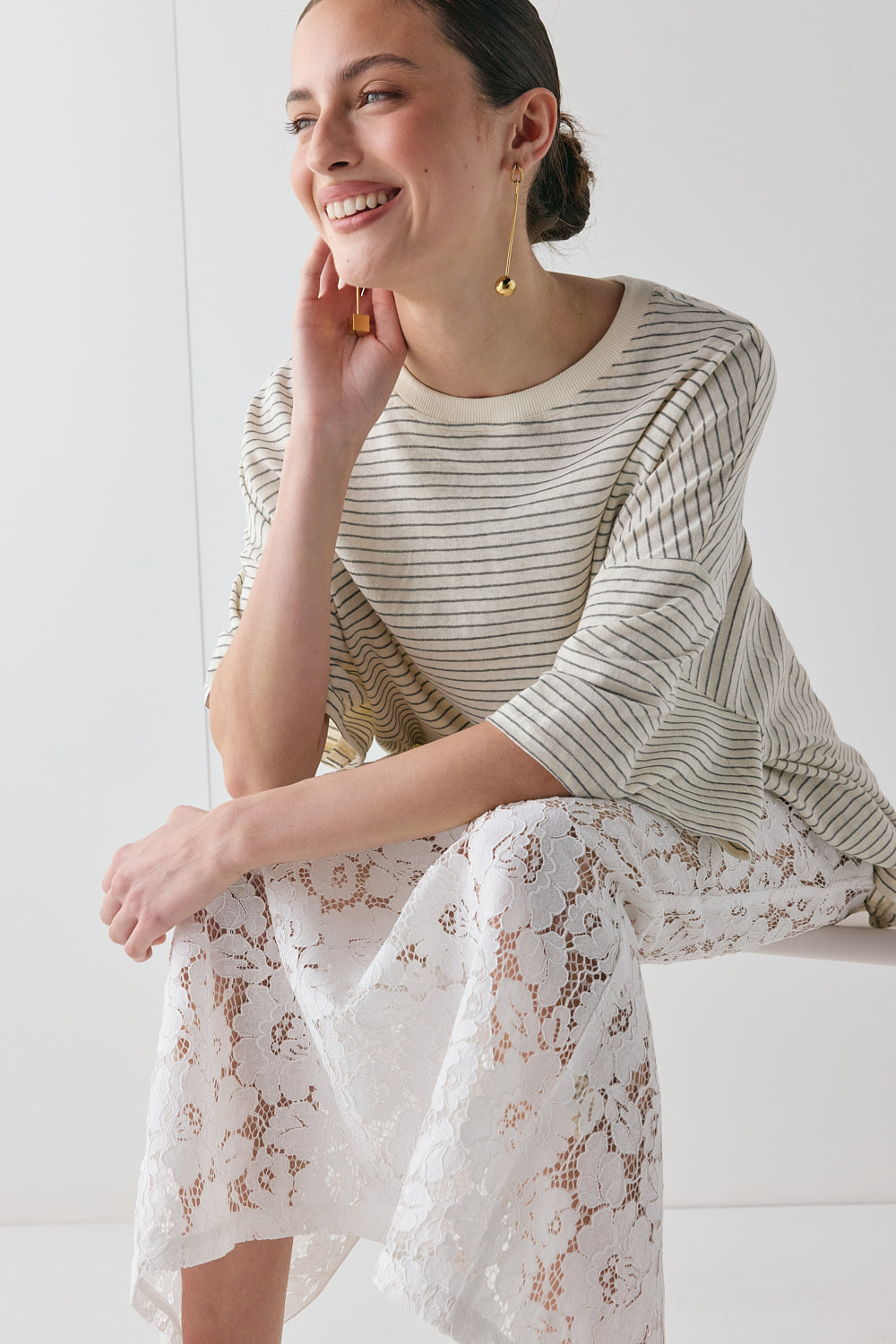 Devyn Lace Midi Skirt White | VRG GRL for sale