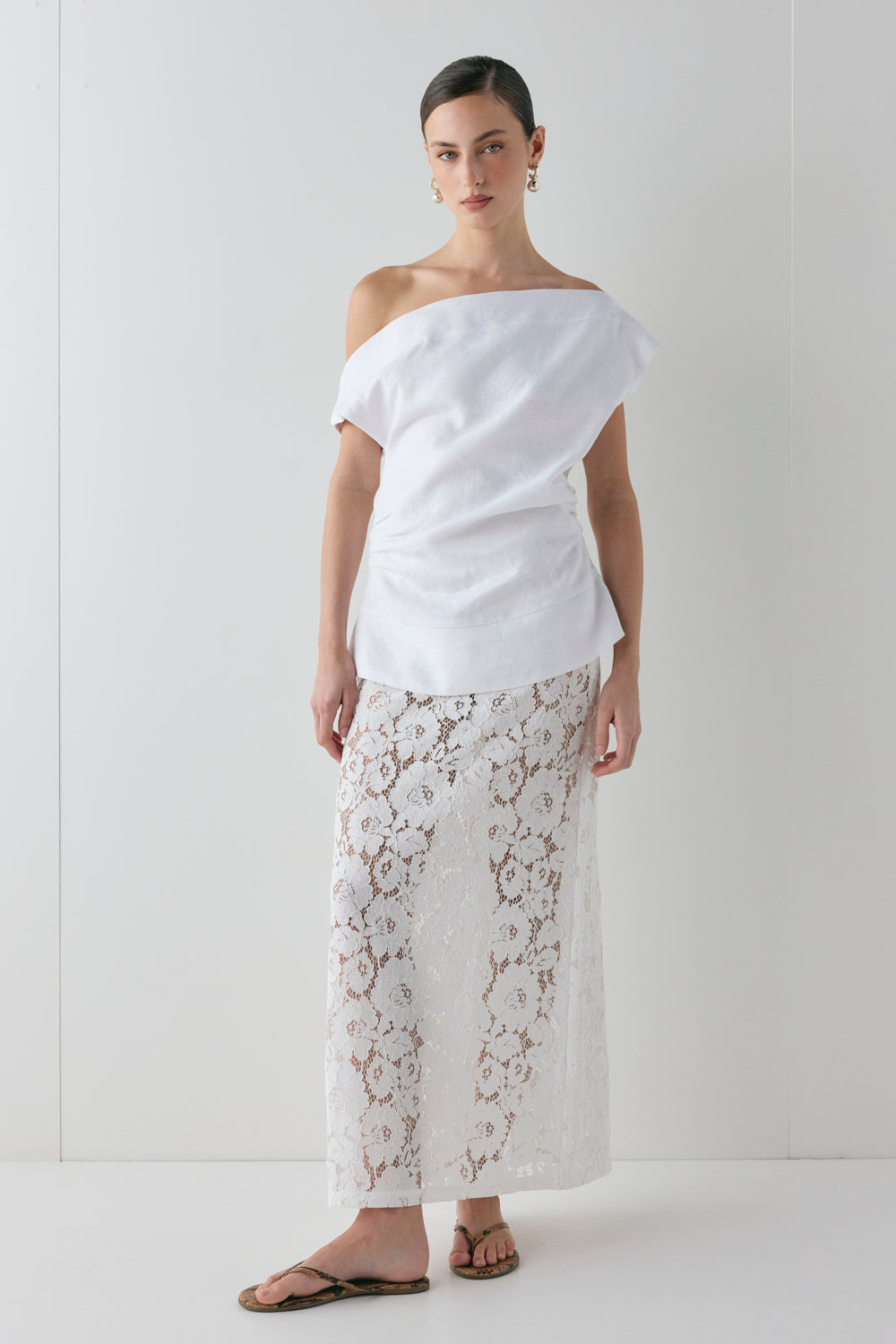 Devyn Lace Midi Skirt White | VRG GRL for sale