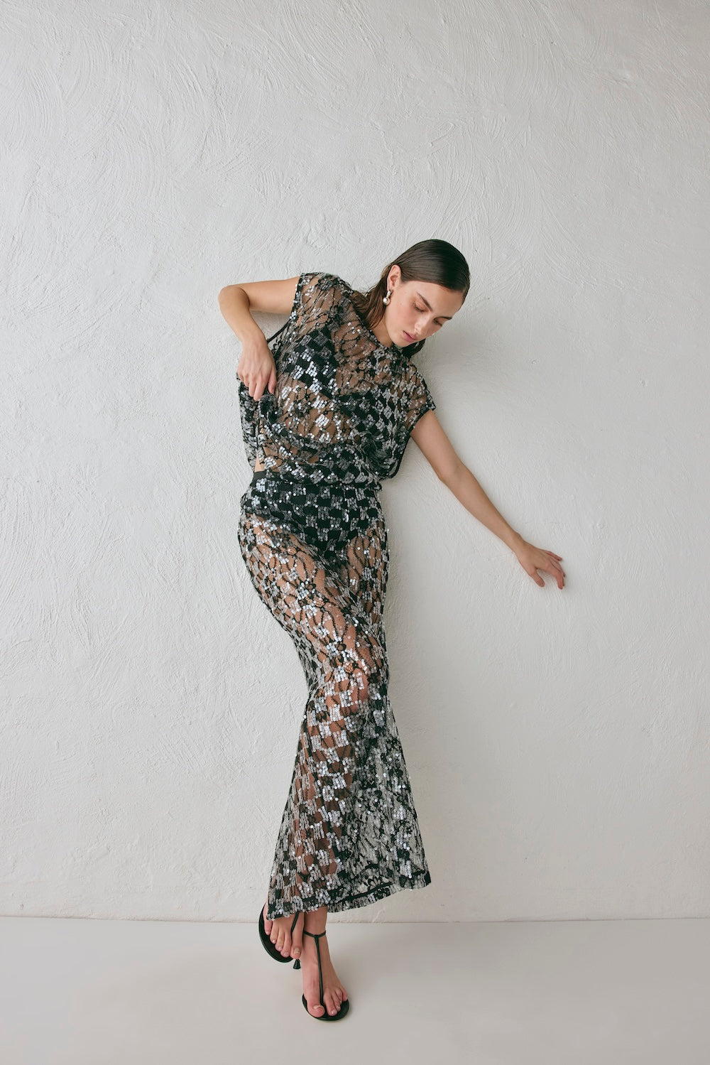 Devyn Sequin Midi Skirt Black | VRG GRL on sale