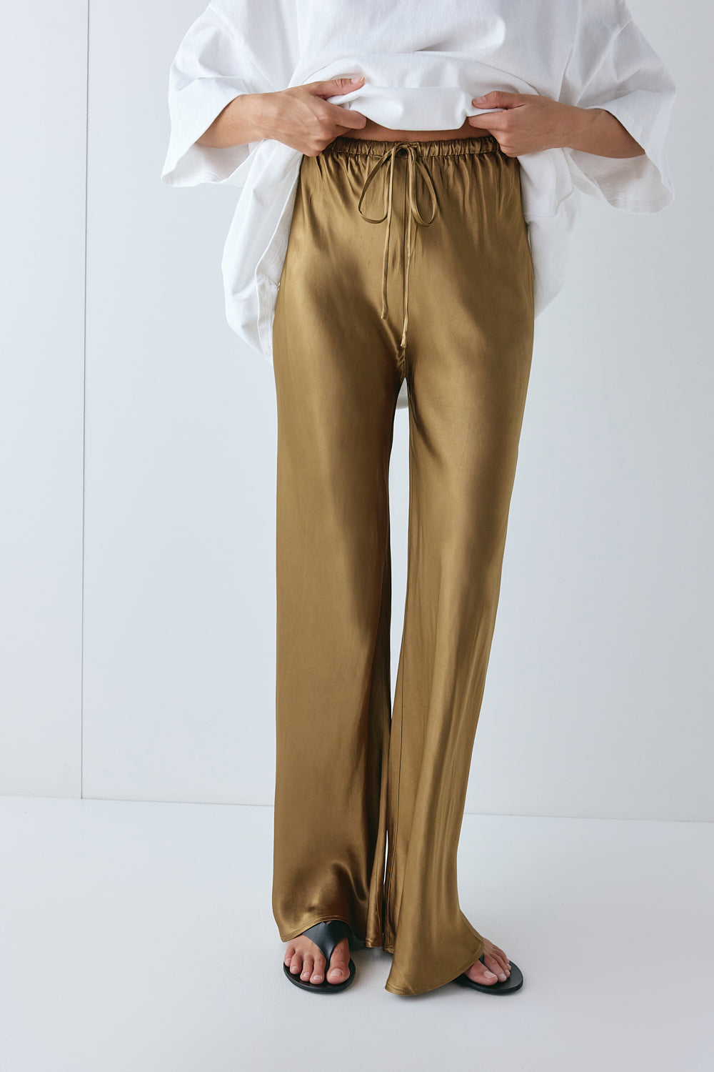 Rae Satin Pants Copper | VRG GRL on sale